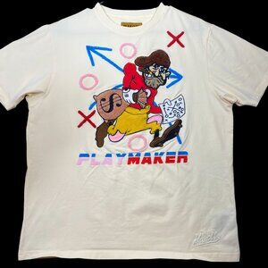 Makobi Playmaker Graphic Tee Cream M 95% Cotton Mens Casual Embroidered Design